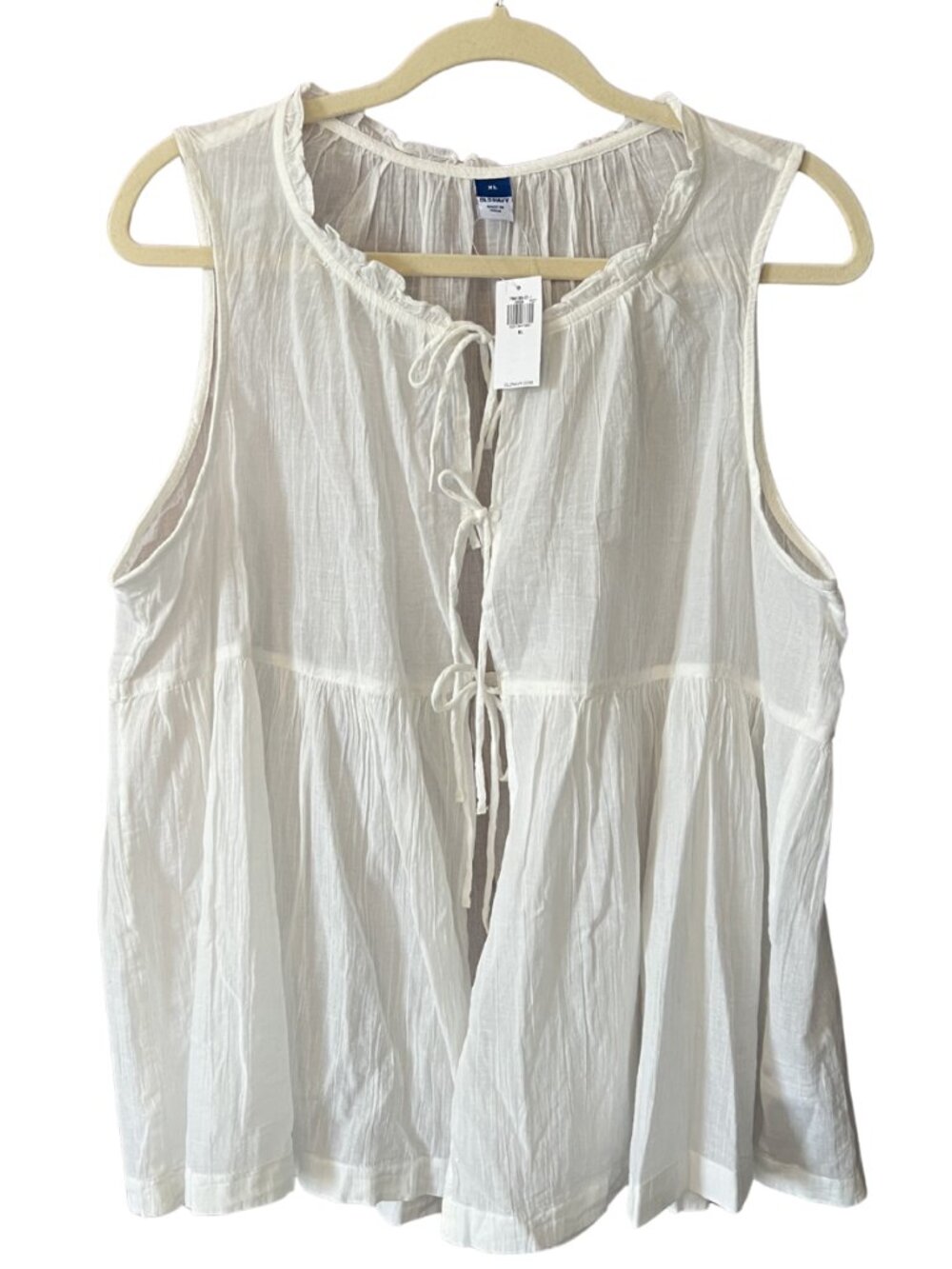 100% Cotton Old Navy Sleeveless Crinkle Gauze Tie-Front Top - Picture 3 of 5
